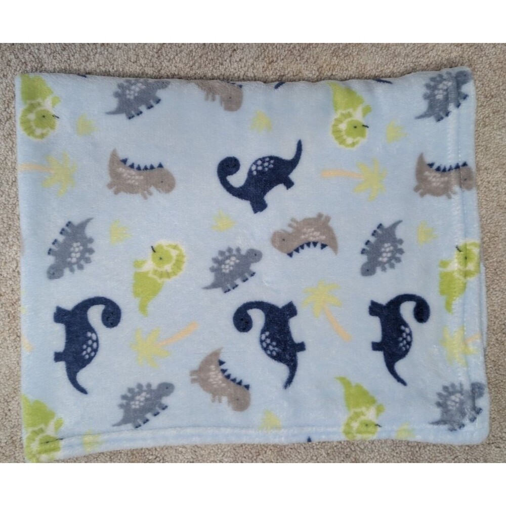 Parents Choice Blue Soft Fleece Baby Blanket Dino Dinosaurs 30X36
